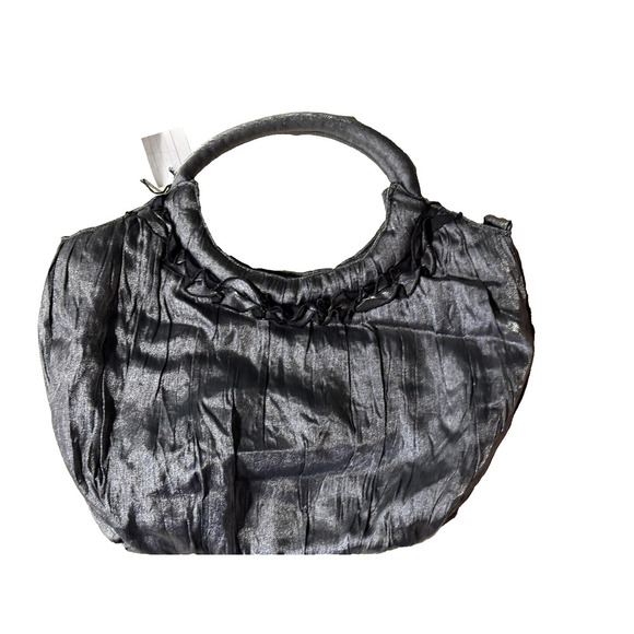 Vintage Satin Pleated Floral Evening Handbag Black Purse Bag Formal Party Tote - Picture 2 of 8